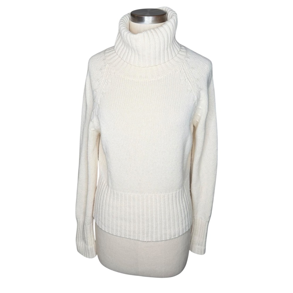 ANN TAYLOR Turtleneck Sweater Cream Cashmere Ribbed Knit Women's Size Medium